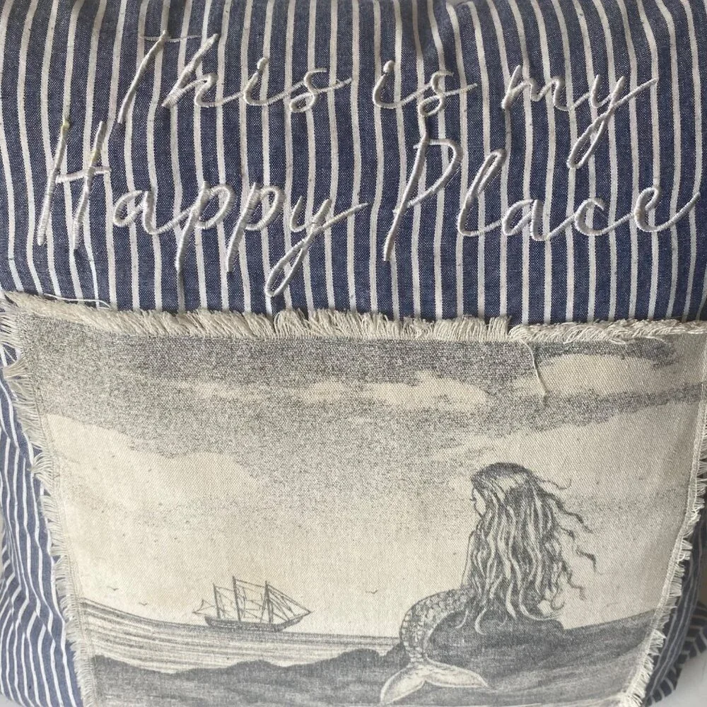 Shabby Chic Striped Decorative Pillow Mermaid This Is My Happy Place Beach House